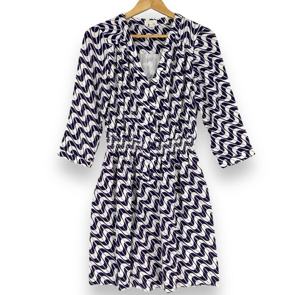 Shoshanna Dress Fit Flare Smock V-Neck Silk 3/4 Sleeve‎ Allover Print Popover - Picture 1 of 12